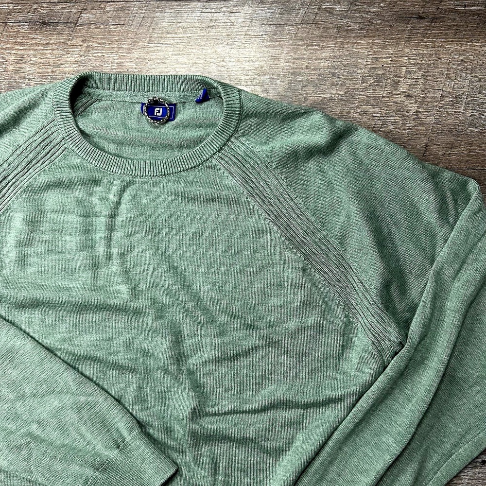 FootJoy FJ Mens Large Sage Green Crewneck Golf Sweater Wool Blend Raglan Sleeve